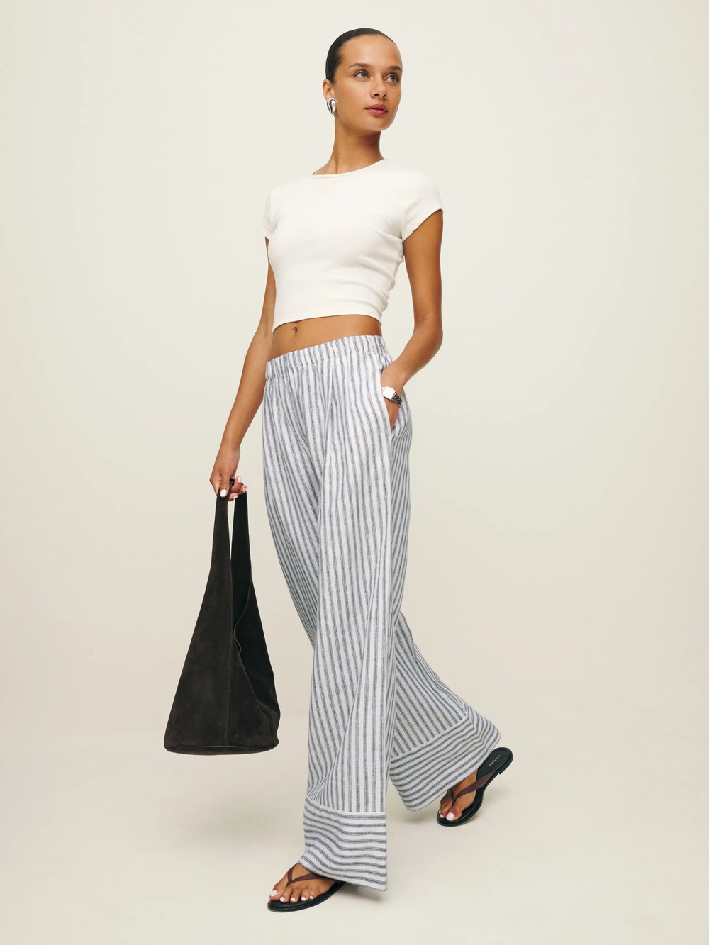 Reformation Fernando Linen Wide Leg Pant Grey - Size XS